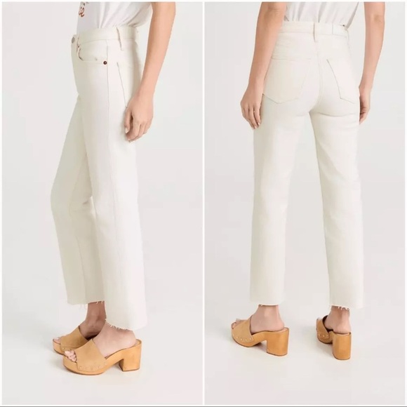 Sz 31 RE/DONE 70s Ultra High Rise Stove Pipe Raw Hem Jeans In Vintage White NWT - Picture 6 of 7